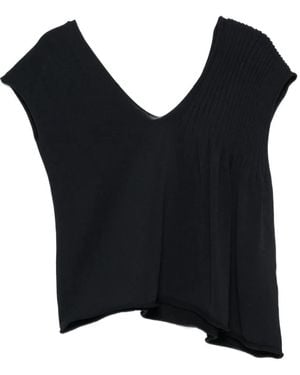 Liviana Conti Pleated V-Neck Top - Black