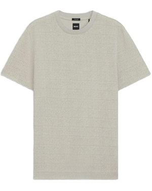 BOSS Cotton T-Shirt With Two-Tone Jacquard-Knit Pattern - White