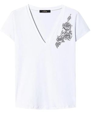 Twinset Sudadera con bordado floral y cuello redondo - Blanco