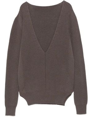 Rick Owens V-Neck Ribbed-Knit Jumper - Brown