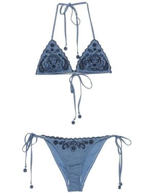 Zimmermann Bikini Con Bordado De Cachemira - Azul