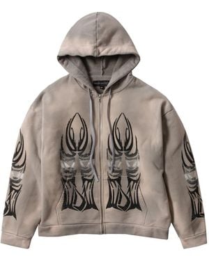 Who Decides War Embellished Zip-Up Hoodie - Grey