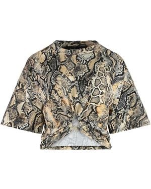 Just Cavalli Knot Snakeskin-Print Top - Grey