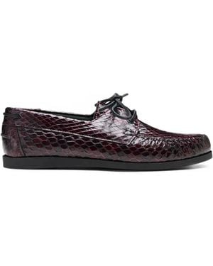 VINNY'S Boatman Bay Snake-Effect Leather Boat Shoes - White