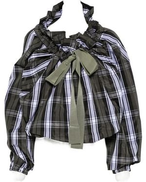 Patou Scoop-Neck Check Ruffled Blouse - Black