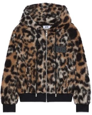 Gcds Hooded Animal-Pattern Jacket - Black