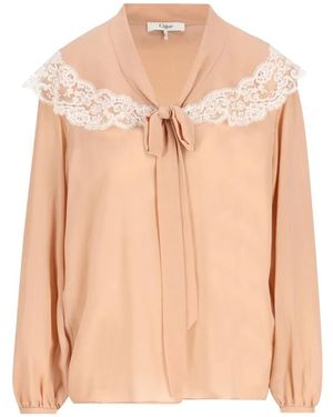 Chloé Lace-Trim Tie-Neck Blouse - Pink