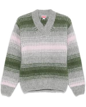 KENZO Striped V-Neck Sweater - Gray