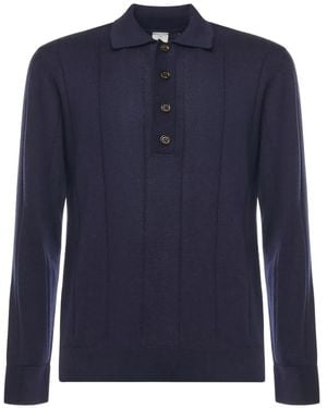 Eleventy Knitted Long-Sleeve Polo Shirt - Blue