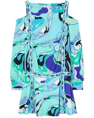 Emilio Pucci Shoulder-Cut Print Dress - Blue