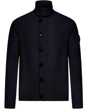 Stone Island Cárdigan Con Cuello Alto - Azul