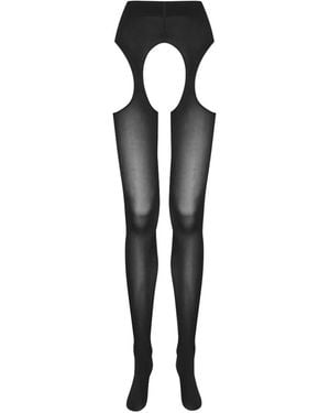 Maison Close Open Garter Tights - Black