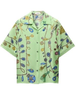 Versace Printed Silk Twill Shirt - Green