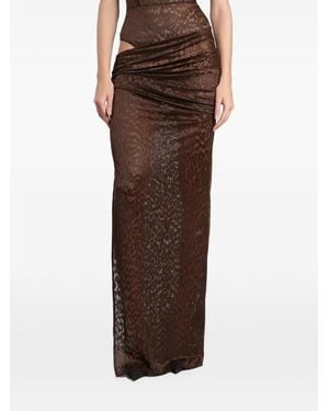 Alex Perry Leopard-Print Draped Maxi Skirt - Brown