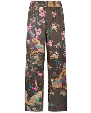 Roberto Cavalli Bird-Print Silk Trousers - Grey