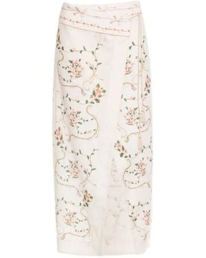 Agua Bendita Tierra Navegante Floral-Print Midi Skirt - White