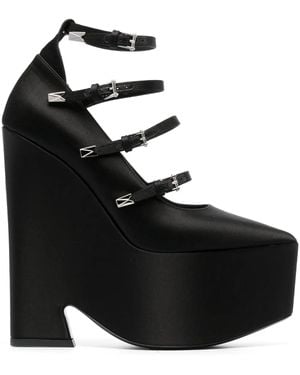Versace Satin Wedge Court Shoes - Black