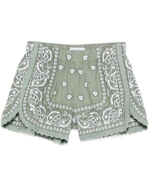 ORSINA Bandana-Print Embroidered Shorts - Green