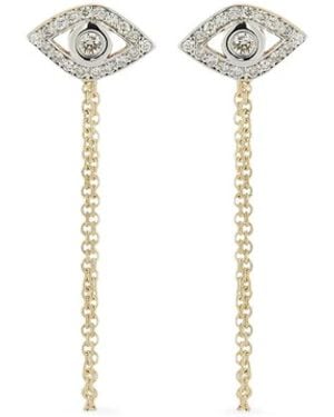Mateo 14K Diamond Evil Eye Chain Earrings - White