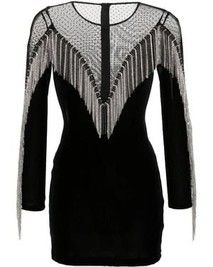 Nissa Fringe-Detail Velvet Mini Dress - Black