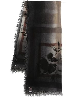 Faliero Sarti Floral-Print Fringed Scarf - Schwarz