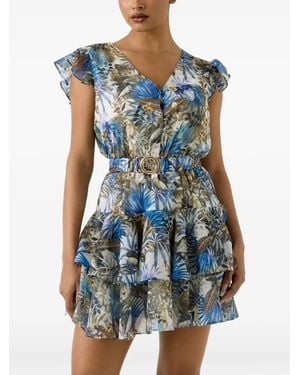 Guess Gestuftes Kleid Mit Tropischem Print - Blau