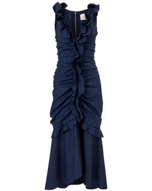 Carolina Herrera Ruched Midi Dress With Ruffles - Blue