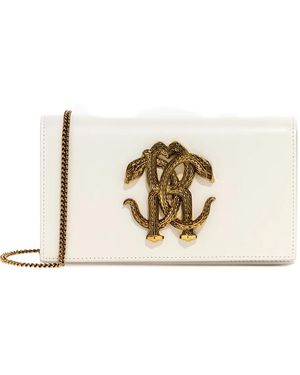 Roberto Cavalli Monogram Snake-Embellished Shoulder Bag - Natural