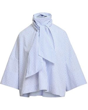 Essentiel Antwerp Kefir Pussy-Bow Trumpet-Sleeve Blouse - Blue