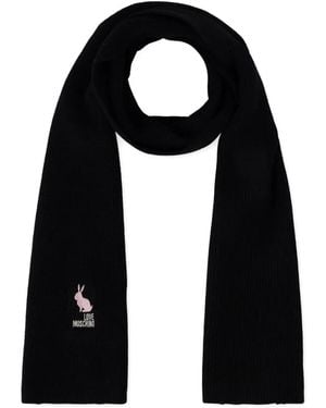 Love Moschino Rabbit-Motif Ribbed-Knit Scarf - Black