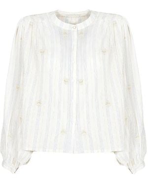 MAISON HOTEL Caroline Starry Night Embroidered Striped Blouse - White