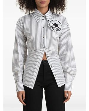 Contessa Mills Helix Striped Rosette-Detail Shirt - Gray