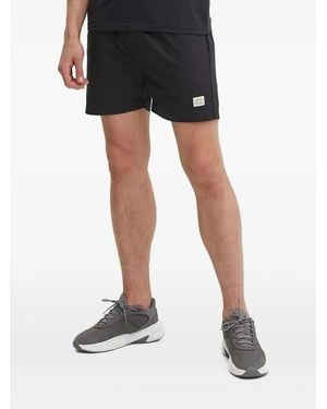 Picture Drawstring Logo-Patch Shorts - Black