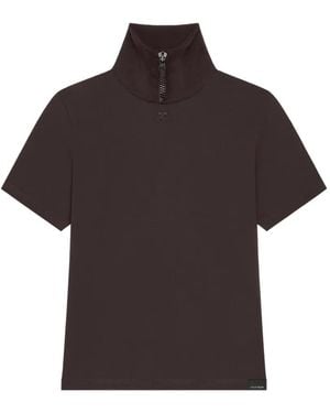 Courreges Zip-Neck Ribbed-Collar T-Shirt - Brown