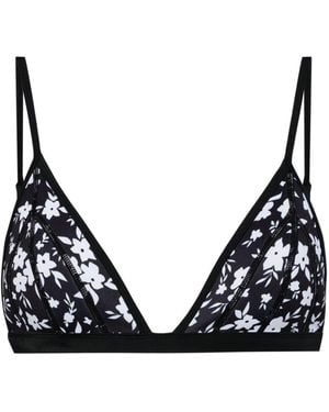 Duskii Triangle-Cup Floral-Print Bikini Top - Black