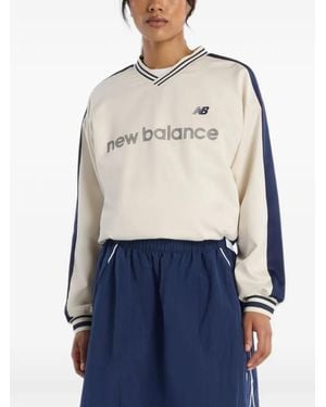 New Balance Satin Woven Striped-Trim Sweatshirt - Blue