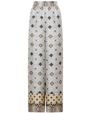 Pierre Louis Mascia Aloe Geometric-Print Palazzo Trousers - White