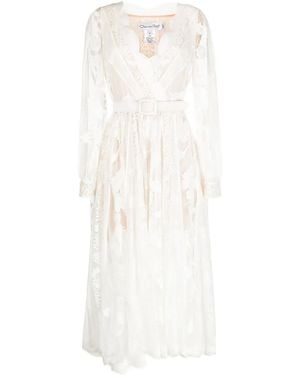 Oscar de la Renta Guipure-Lace Semi-Sheer Midi Dress - White