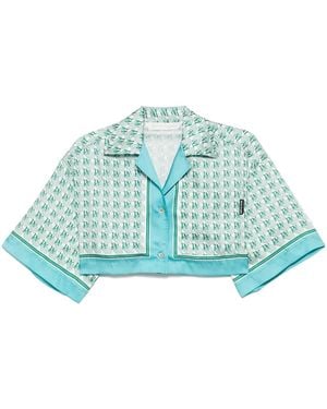 Palm Angels Monogram-Print Cropped Shirt - Blue