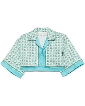 Palm Angels Monogram-Print Cropped Shirt - Blue