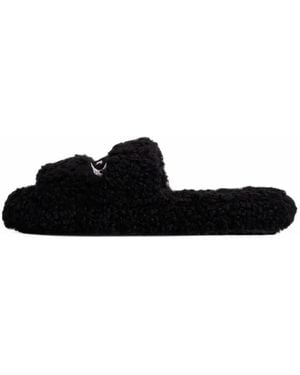HELLSTAR Logo-Embroidered Shearling Slides - Black
