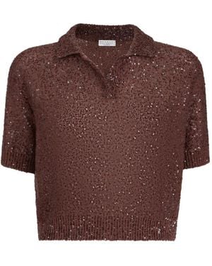 Brunello Cucinelli Linen And Cashmere Blend Polo Jumper - Brown