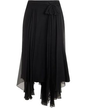 Alberta Ferretti Asymmetric Silk Midi Skirt - Black