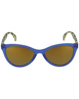 Police Patterned-Arm Cat-Eye Sunglasses - Blue