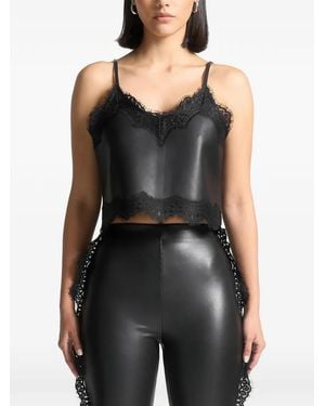 Manière De Voir Lace Trim Leather Camisole Top - Black