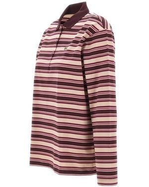 Lacoste Oversized Striped Long-Sleeved Polo Shirt - Red