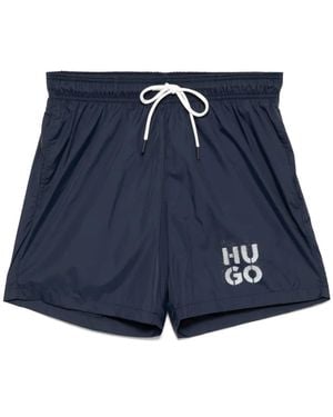BOSS Logo Print Swim Shorts - Blue