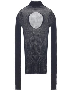 Quira Gerippter Strickpullover Mit Stehkragen - Blau