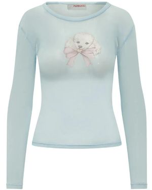 Fiorucci Poodle-Printed Tulle Long-Sleeved T-Shirt - Blue