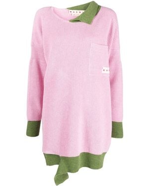 Marni Asymmetric Raw-Edge Ribbed Jumper - Pink